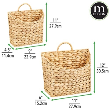 mDesign Woven Hyacinth Wall-Mount Storage Baskets Set