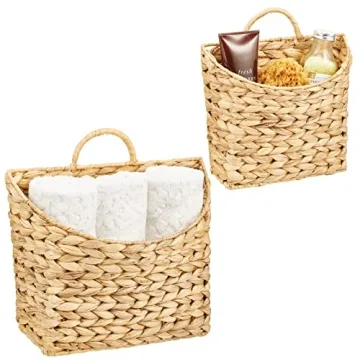 mDesign Woven Hyacinth Wall-Mount Storage Baskets Set