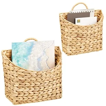 mDesign Woven Hyacinth Wall-Mount Storage Baskets Set