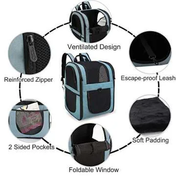 APOLLO WALKER Pet Carrier Backpack for Small Cats and Dogs, Puppies, Two-Sided Entry, Safety Features and Cushion Back Support for Travel, Hiking, Outdoor Use (Blue)