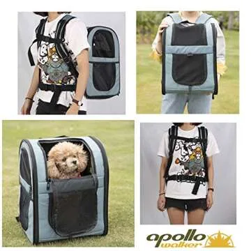 APOLLO WALKER Pet Carrier Backpack for Small Cats and Dogs, Puppies, Two-Sided Entry, Safety Features and Cushion Back Support for Travel, Hiking, Outdoor Use (Blue)