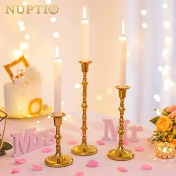 Nuptio Gold Candle Holders Set for Elegant Home Decor
