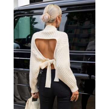 GORGLITTER Trendy Bow Open Back Sweater for Women