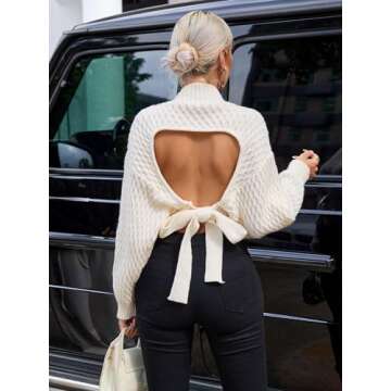 GORGLITTER Trendy Bow Open Back Sweater for Women