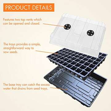 Gardzen Seed Starter Tray, 5 Pack Smiling Face Plant Germination Trays with Total 350-Cell, Seed Sta...
