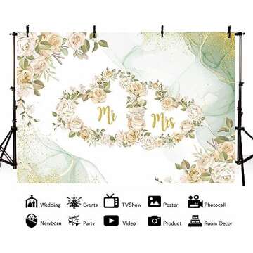 MEHOFOND 7x5ft Floral Mr and Mrs Backdrop Pastel Green Wedding Photography Background Watercolor Gre...