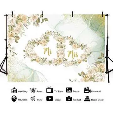 MEHOFOND 7x5ft Floral Mr and Mrs Backdrop Pastel Green Wedding Photography Background Watercolor Gre...
