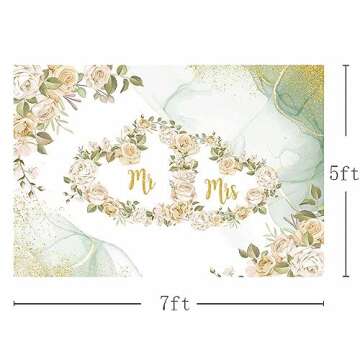MEHOFOND 7x5ft Floral Mr and Mrs Backdrop Pastel Green Wedding Photography Background Watercolor Green Heart Flower Gold Glitter Dot Couple Wedding Party Engagement Decor Cake Smash Photo Studio Props