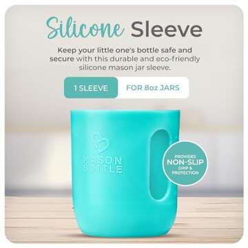 Mason Bottle 8oz Silicone Sleeve (1-Pack) - Regular Mouth Sleeve - Non-Toxic, Dishwasher Safe for Ex...