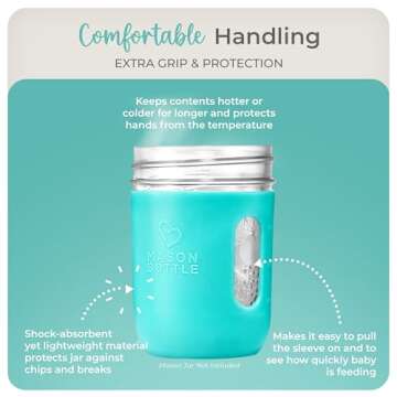 Mason Bottle 8oz Silicone Sleeve (1-Pack) - Regular Mouth Sleeve - Non-Toxic, Dishwasher Safe for Extra Grip & Protection - Made in USA (Jar NOT Included)