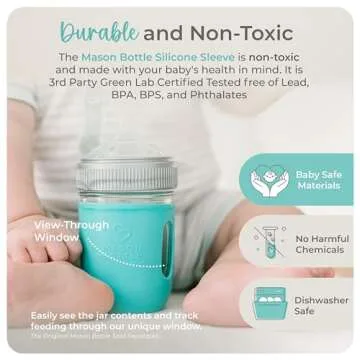 Mason Bottle 8oz Silicone Sleeve (1-Pack) - Regular Mouth Sleeve - Non-Toxic, Dishwasher Safe for Extra Grip & Protection - Made in USA (Jar NOT Included)