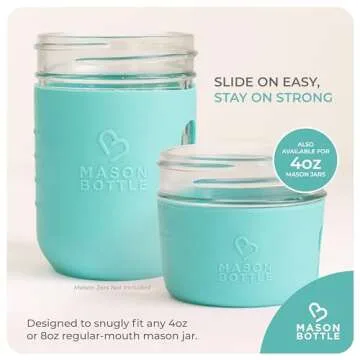 Mason Bottle 8oz Silicone Sleeve (1-Pack) - Regular Mouth Sleeve - Non-Toxic, Dishwasher Safe for Extra Grip & Protection - Made in USA (Jar NOT Included)