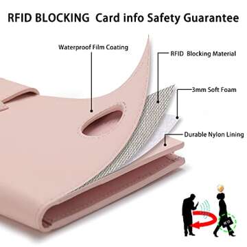 Airtag Passport Wallet for Women, RFID Blocking Passport Holder with Credit Card Holder, Large Bifold Wallets Clutch for Ladies, Slim Thin Leather Travel Document Organizer with Zipper Pocket, Pink