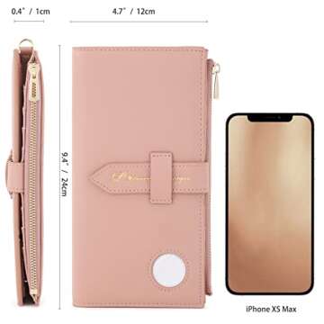 Airtag Passport Wallet for Women, RFID Blocking Passport Holder with Credit Card Holder, Large Bifold Wallets Clutch for Ladies, Slim Thin Leather Travel Document Organizer with Zipper Pocket, Pink