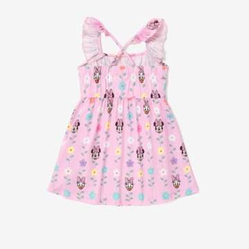 Disney Minnie Mouse Toddler Girl Dress Ruffle Sleeve Daisy Duck Sundress Back Cross Straps Summer Ou...