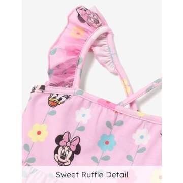 Disney Minnie Mouse Toddler Girl Dress Ruffle Sleeve Daisy Duck Sundress Back Cross Straps Summer Outfit Birthday Party Holiday Clothes Pink 5-6 Years
