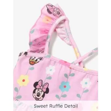 Disney Minnie Mouse Toddler Girl Dress Ruffle Sleeve Daisy Duck Sundress Back Cross Straps Summer Outfit Birthday Party Holiday Clothes Pink 5-6 Years