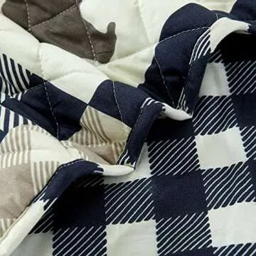 Market & Place 3 Piece Reversible Quilt Set with Sham | King Cabin Comforter Set | Rustic Bear Buffalo Check Lodge Bedding | Orson Collection (King, Navy/Taupe)