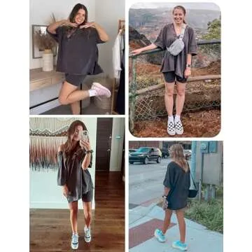 Lianlive 2 Piece Outfits Women Oversized T-Shirts Biker Short Sets Hot Shot Reversible Set (DarkGrey...