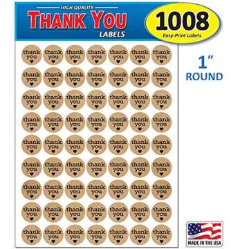 Pack of 1008 Kraft Thank You Sticker Labels with Black Hearts, 1 Inch Round