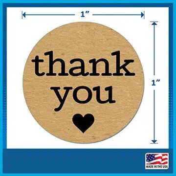Pack of 1008 Kraft Thank You Sticker Labels with Black Hearts, 1 Inch Round