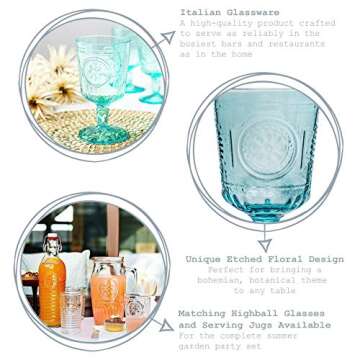 Bormioli Rocco Romantic Set Of 4 Stemware Glasses, 10.75 Oz. Colored Crystal Glass, Light Blue, Made...