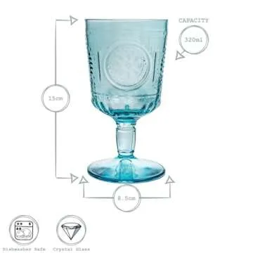 Bormioli Rocco Romantic Set Of 4 Stemware Glasses, 10.75 Oz. Colored Crystal Glass, Light Blue, Made In Italy.