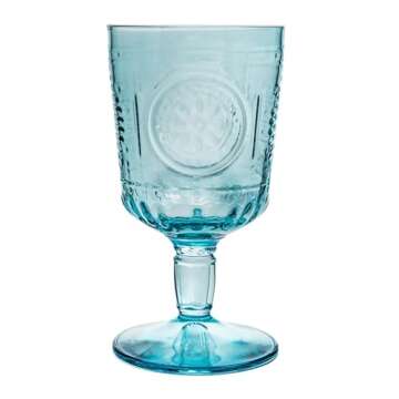 Bormioli Rocco Romantic Set Of 4 Stemware Glasses, 10.75 Oz. Colored Crystal Glass, Light Blue, Made In Italy.