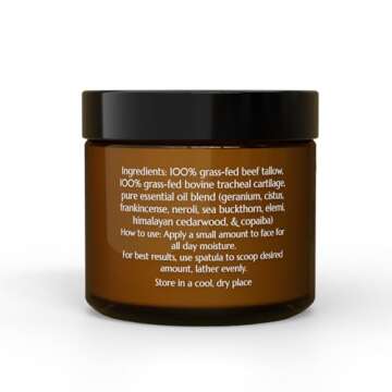 Krowa Morning Face Balm - Clean Grass Fed Tallow Balm w/Essential Oils + Collagen Peptides - Nourish...