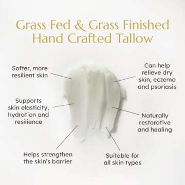 Krowa Morning Face Balm - Clean Grass Fed Tallow Balm w/Essential Oils + Collagen Peptides - Nourishing, Soothing, Hydrating and Adds Vitality to Skin. Deeply Renews. No Phthalates or Preservatives.