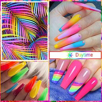 Saviland Glows in the Dark Dip Powder Set - 10 Colors Luminous Nail Dipping Powder Neon Colors Dip Powder Nail Kit Starter Set for French Nails Art Manicure Home & Nail Salon DIY, No Nail Lamp Needed