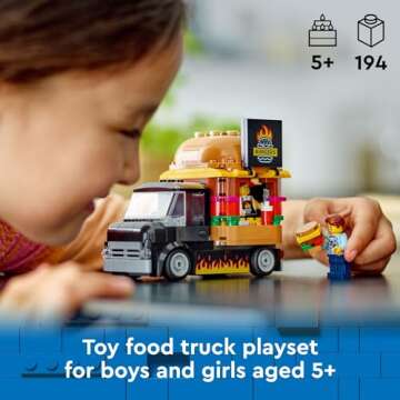 LEGO City Burger Truck Toy Building Set, Fun Gift for Kids Ages 5 Plus, Burger Van and Kitchen Plays...