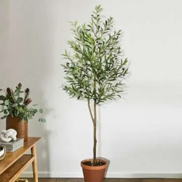 Yepdin Artificial Olive Tree, 6ft Tall Fake Olive Trees with Plastic Pot for Office and Home Decor, Decorative Artificial Olive Plant for Indoors and Outdoors, All Year Round Decoration