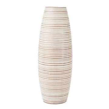 Leewadee - White Wash Floor Vase for Pampas Grass, Large Flower Vase for Home Decor, 13 inches, Resin