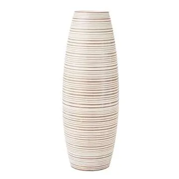 Leewadee - White Wash Floor Vase for Pampas Grass, Large Flower Vase for Home Decor, 13 inches, Resin