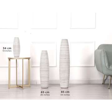 Leewadee - White Wash Floor Vase for Pampas Grass, Large Flower Vase for Home Decor, 13 inches, Resin