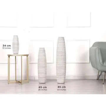 Leewadee - White Wash Floor Vase for Pampas Grass, Large Flower Vase for Home Decor, 13 inches, Resin