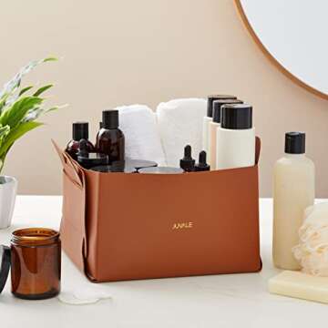 Juvale 2 Pack Faux Leather Foldable Storage Bins with Handles, Collapsible Baskets for Home Organiza...