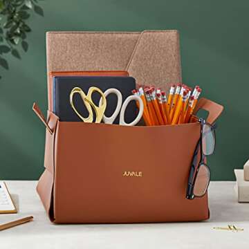 Juvale 2 Pack Faux Leather Foldable Storage Bins with Handles, Collapsible Baskets for Home Organization (Brown, 10 x 6.5 In)