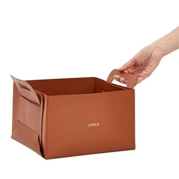Juvale 2 Pack Faux Leather Foldable Storage Bins with Handles, Collapsible Baskets for Home Organization (Brown, 10 x 6.5 In)