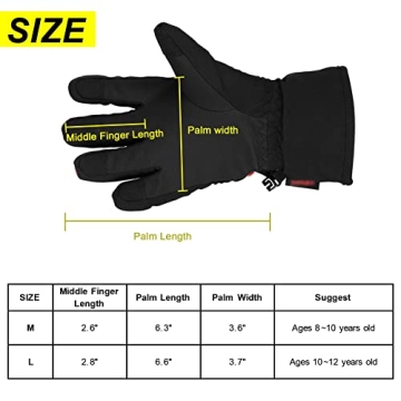 MAGARROW Kids Winter Gloves Windproof Water-Resistant Snow Boys Girls Gloves (All-Black, 4-6 Years)