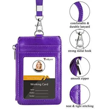 Teskyer Badge Holder with Zip Pocket - Stylish & Functional