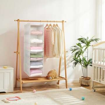 MAX Houser 6 Tier Shelf Hanging Closet Organizer, Cloth Hanging Shelf with 2 Sturdy Hooks for Storage, Foldable (Beige)