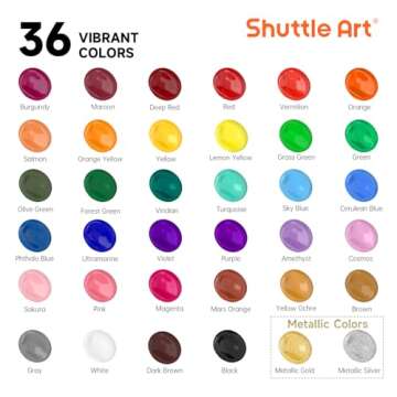Shuttle Art Acrylic Paint Set, 36 Colors Acrylic Paint with Brushes & Palette, 2oz Bottles, Rich Pig...