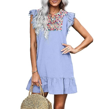 KIRUNDO Women's 2024 Summer Mini V Neck Floral Dress, Medium, Casual Boho Style