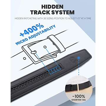 Zitahli Belt Men, Ratchet Belt Dress with 1 3/8" Premium Leather,Slide Belt with Easier Adjustable Automatic Buckle,Trim to Fit Size 30"-36"