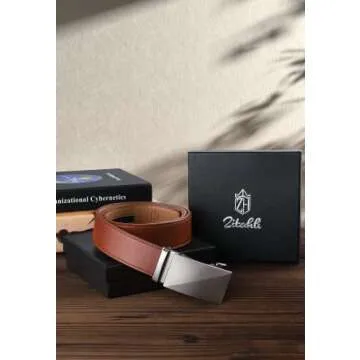 Zitahli Belt Men, Ratchet Belt Dress with 1 3/8" Premium Leather,Slide Belt with Easier Adjustable Automatic Buckle,Trim to Fit Size 30"-36"