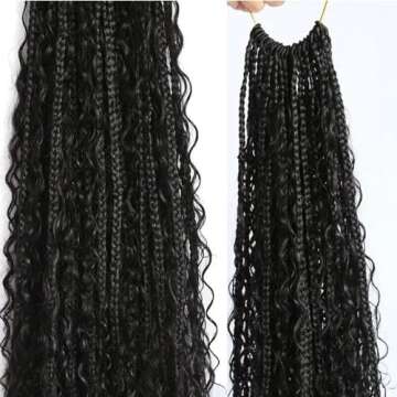 Crochet Human Hair Boho Box Braids with Human Hair Curls Pre-looped Crochet Braids Synthetic Braids ...