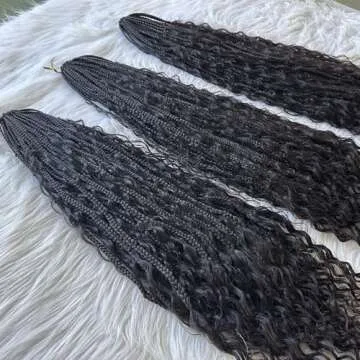 Crochet Human Hair Boho Box Braids with Human Hair Curls Pre-looped Crochet Braids Synthetic Braids with Human Hair Curly for Black Women 18inch 3 Pack 120 Strands