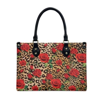 Elegant Brown Leopard Rose Print Women Shoulder Tote Bags - Stylish & Functional